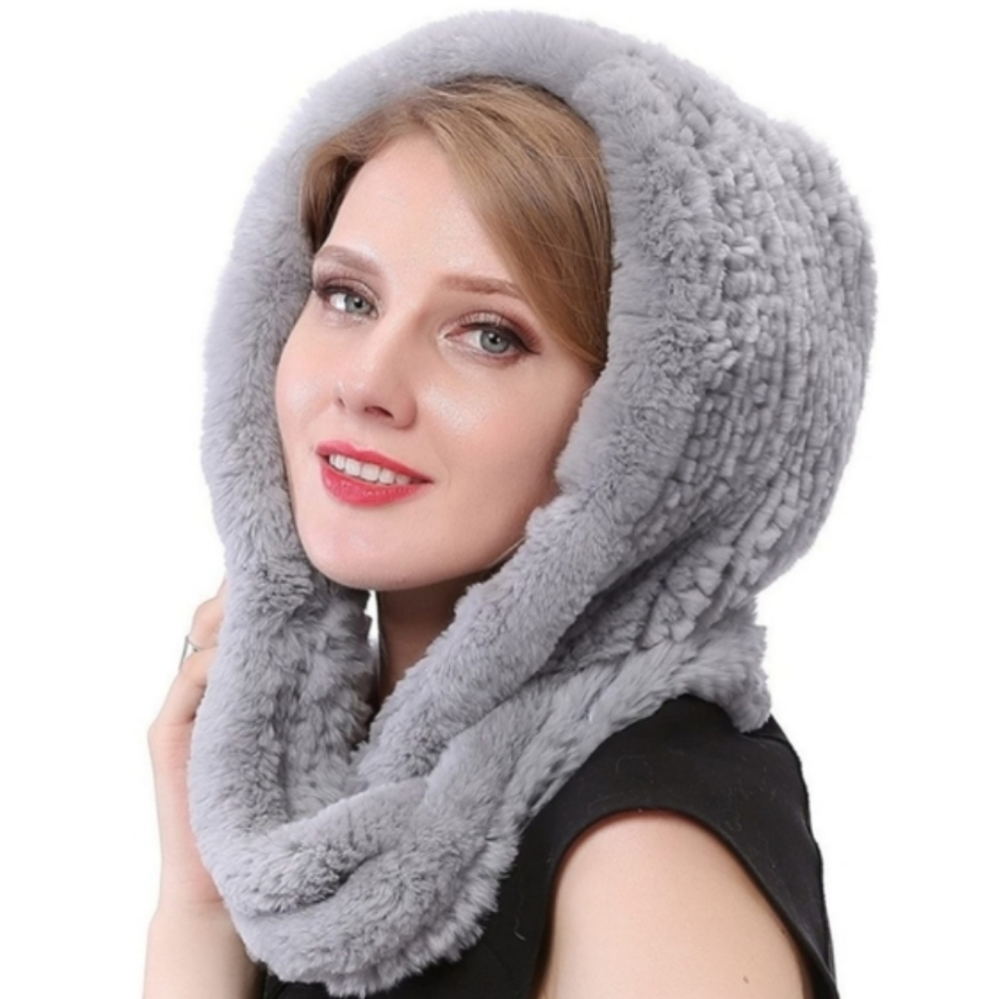 Rabbit Fur Scarf Knitted Fur Neck WarmerGray